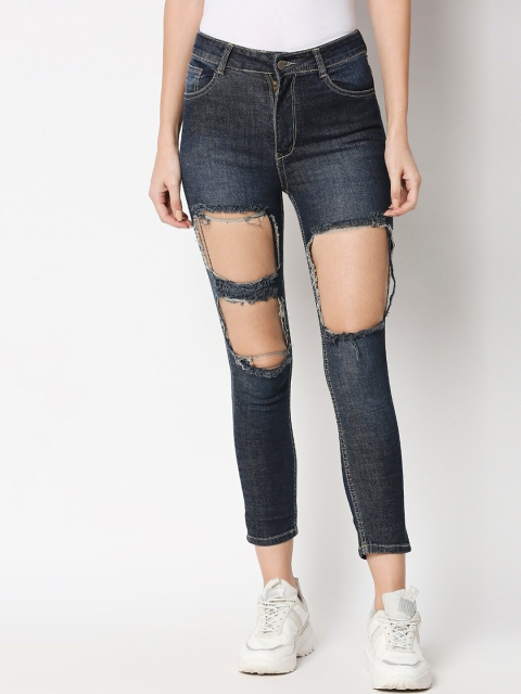 

AMMARZO Women Blue Highly Distressed Light Fade Jeans