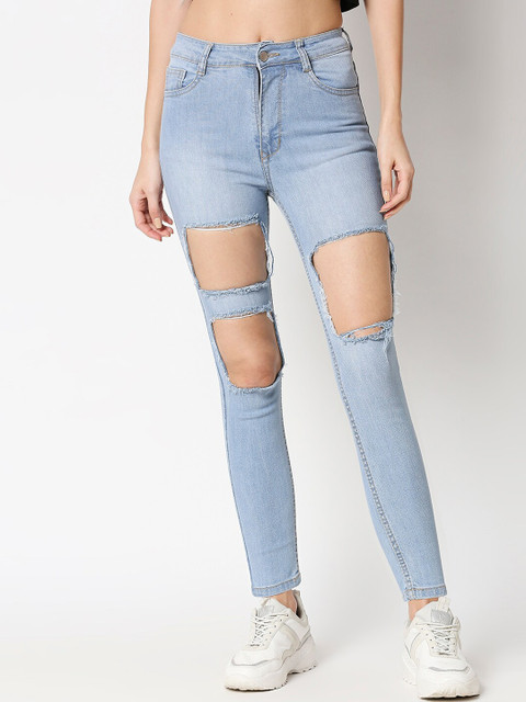 

AMMARZO Women Blue Highly Distressed Heavy Fade Jeans