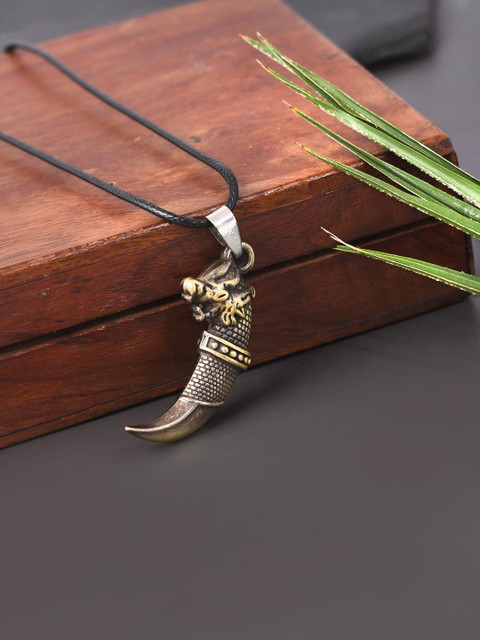 

Tistabene Men Antique Oxidized Gold-Plated Curved Lion Knife Mens Pendant