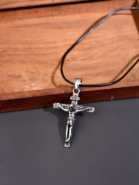 

Tistabene Men Silver-Plated Jesus Cross Pendant With Chain