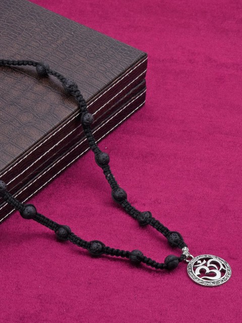 

Tistabene Men Silver-Plated & Black Hand Woven Pendant With Chain