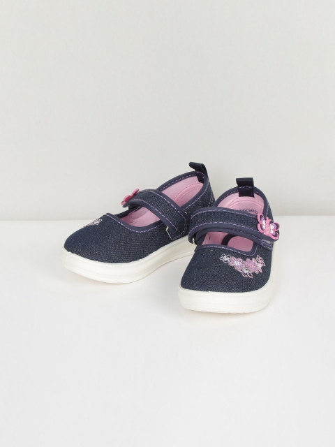 

max Girls Blue and Pink Embellished Denim Slip-On Sneakers