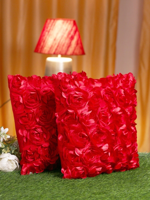 

HOSTA HOMES Red Set of 2 Embellished Square Cushion Covers