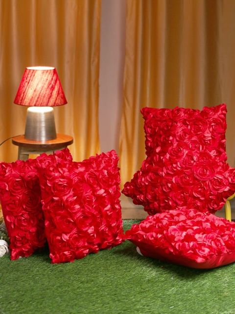 

HOSTA HOMES Red Set of 5 Embellished Square Cushion Covers