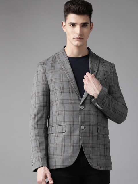 

Blackberrys Men Grey Checked Slim Fit Blazer