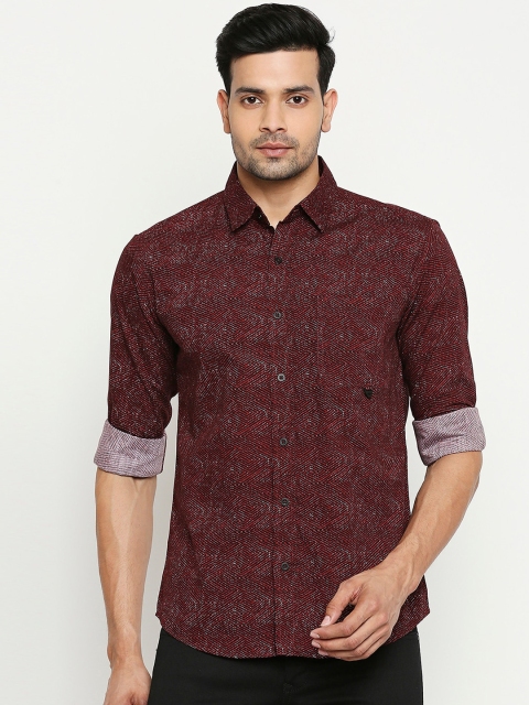 

Mufti Men Maroon Slim Fit Opaque Printed Cotton Casual Shirt
