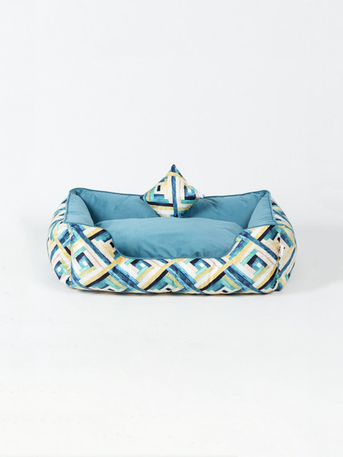 

WIGGLE TWIDDLE Unisex Turquoise Blue & Yellow Printed Pet Bed