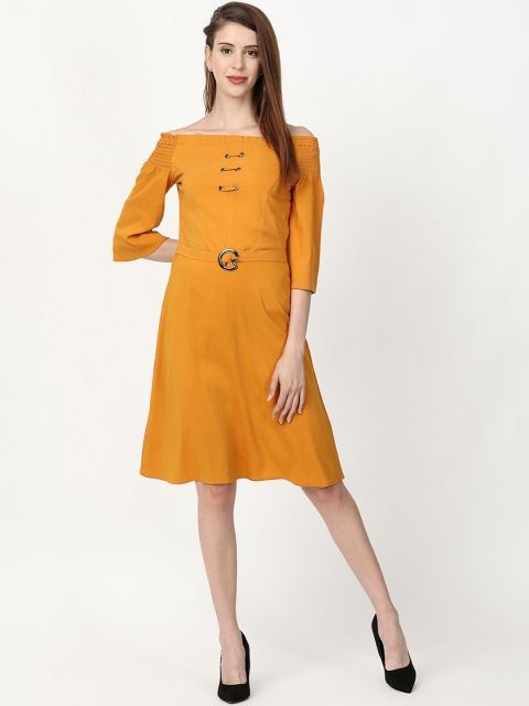 

V2 Value & Variety Mustard Yellow Off-Shoulder A-Line Dress