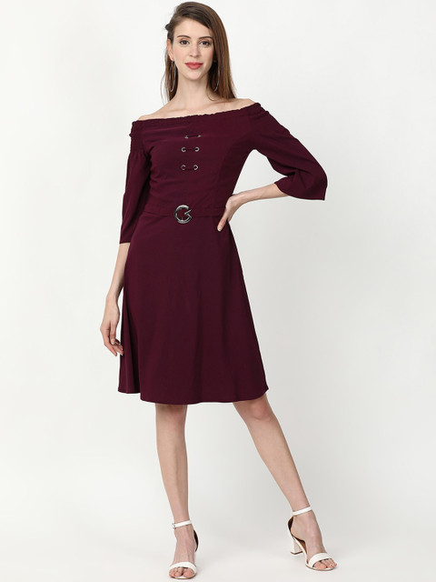 

V2 Value & Variety Maroon Off-Shoulder Dress