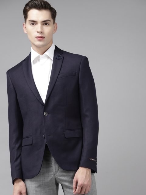 

Blackberrys Men Navy Blue Phoenix Fit Solid Single-Breasted Formal Blazer