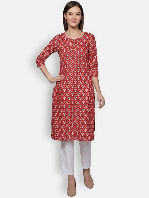 

Dipsha Women Maroon Ethnic Motifs Printed Regular Pure Cotton Kurta with Trousers