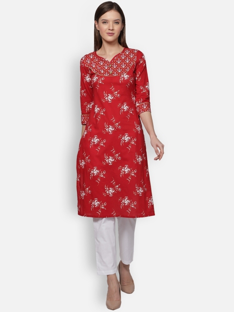 

Dipsha Women Maroon Printed Regular Pure Cotton Kurta with Trousers