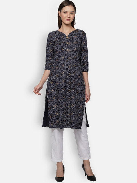 

Dipsha Women Blue Printed Regular Pure Cotton Kurta with Trousers