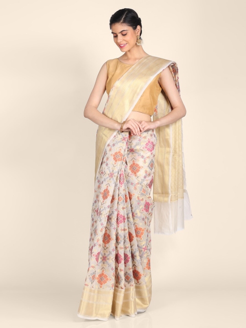 

Shruti and Mangaaysh Off White & Beige Zari Art Silk Banarasi Saree