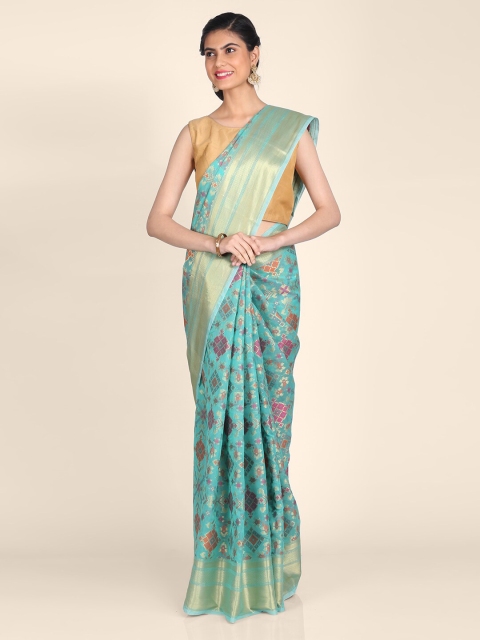 

Shruti and Mangaaysh Sea Green & Pink Woven Design Art Silk Handloom Banarasi Saree
