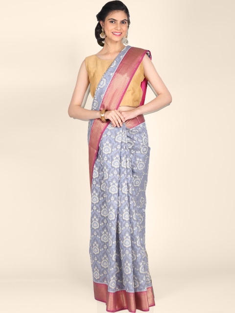 

Shruti and Mangaaysh Grey & White Ethnic Motifs Handloom Banarasi Saree