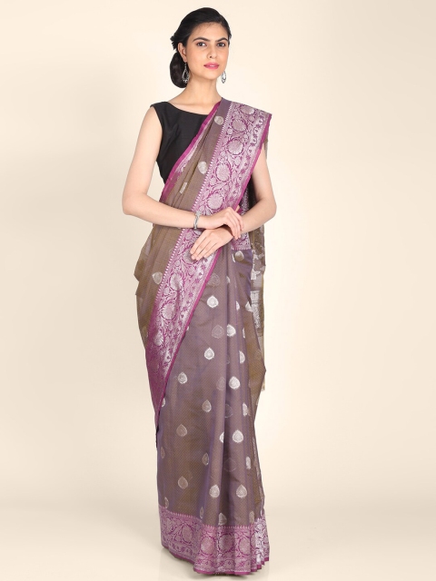

Shruti and Mangaaysh Coffee Brown & Magenta Woven Design Handloom Banarasi Saree