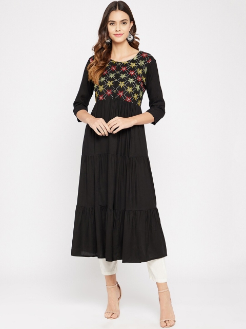 

Prakhya Women Black & Red Ethnic Motifs Yoke Design Thread Work Anarkali Kurta