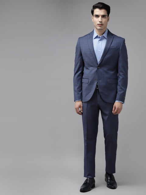 

Blackberrys Men Navy Checked Slim Fit Single-Breasted Formal Suit, Navy blue