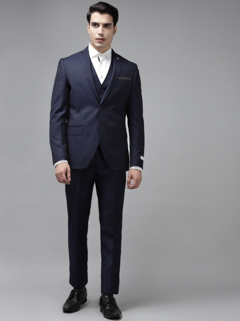 

Blackberrys Men Navy Blue Self Designed Single-Breasted Slim Fit Suit