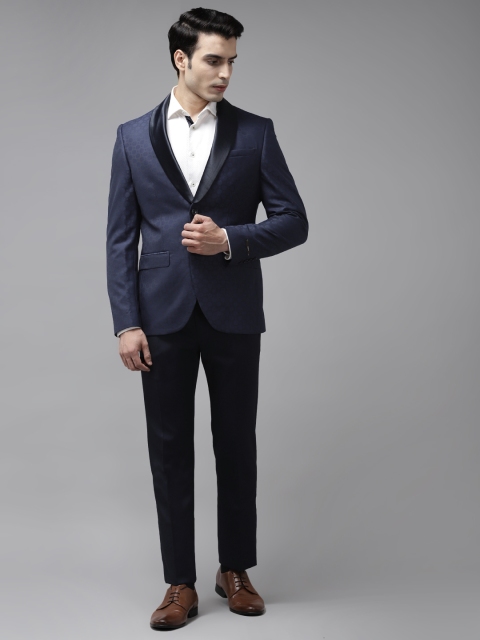 

Blackberrys Men Navy Blue Self-Design Slim Fit Single-Breasted 2-Piece Tuxedo