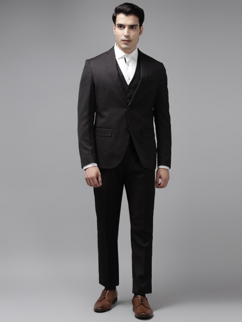 

Blackberrys Men Black & Aubergine Self-Design Slim Fit Single-Breasted Formal Suit