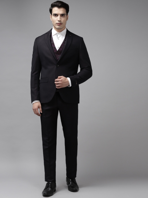 

Blackberrys Men Black & Burgundy Self-Design Slim Fit Single-Breasted Formal Suit