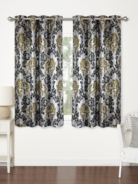 

Home Sizzler Black & Grey Set of 2 Printed Regular Window Curtains