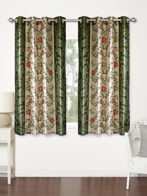 

Home Sizzler Green Set of 2 Floral Print Regular Window Curtains