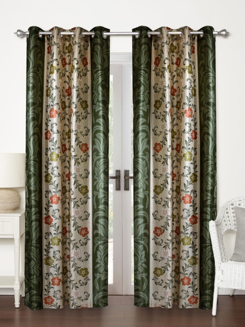 

Home Sizzler Set of 2 Green & Beige Printed Regular Door Curtains