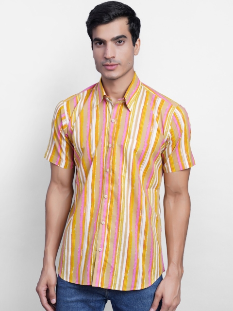 

Wintage Men Yellow & Pink Striped Cotton Casual Shirt