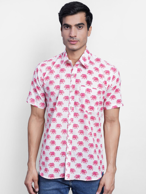 

Wintage Men Pink & White Printed Cotton Casual Shirt