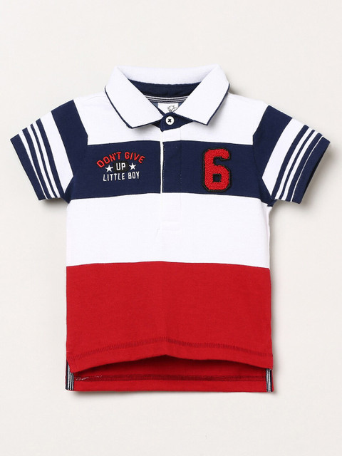 

max Boys White & Red Striped Polo Collar T-shirt