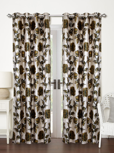 

Home Sizzler Green Set Of 2 Floral Print Regular Door Curtains