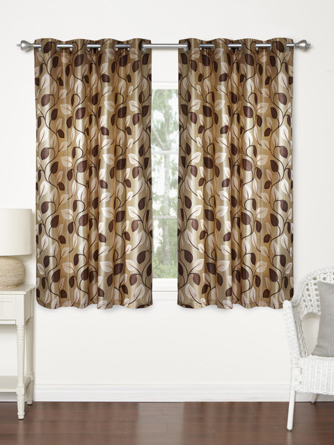 

Home Sizzler Brown & Beige Set of 2 Printed Regular Window Curtains