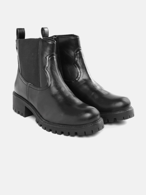 

DressBerry Black Glossy Finish Mid-Top Chelsea Block Heeled Boots