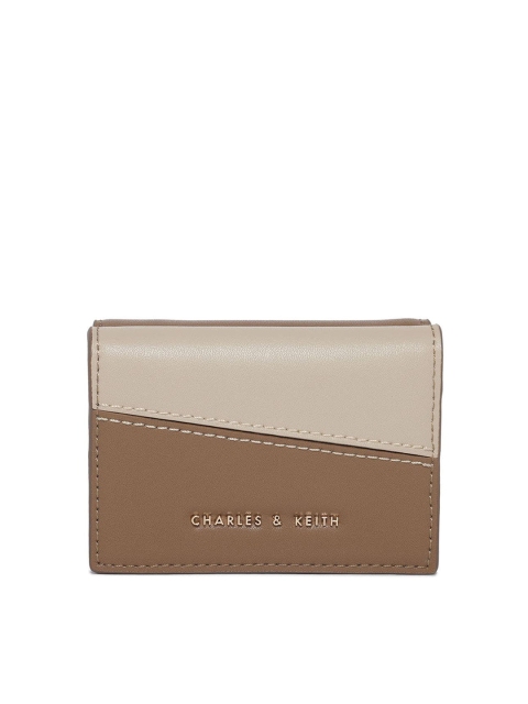 

CHARLES & KEITH Women Cream-Coloured & Brown Colourblocked PU Two Fold Wallet
