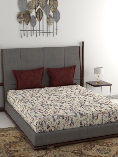 

Trident Beige & Blue Graphic 144 TC Queen Bedsheet with 2 Pillow Covers