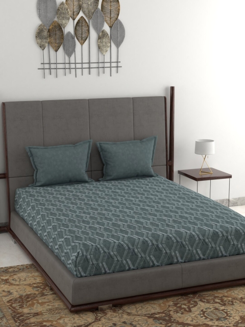 

Trident Teal Geometric 144 TC Queen Bedsheet with 2 Pillow Covers