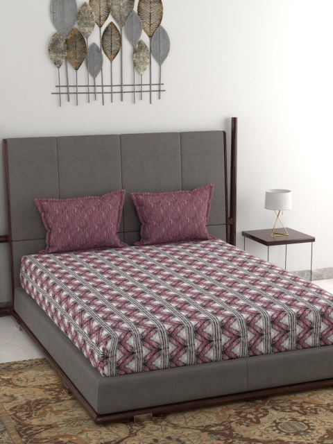 

Trident Maroon & Off White Geometric 144 TC Queen Bedsheet with 2 Pillow Covers