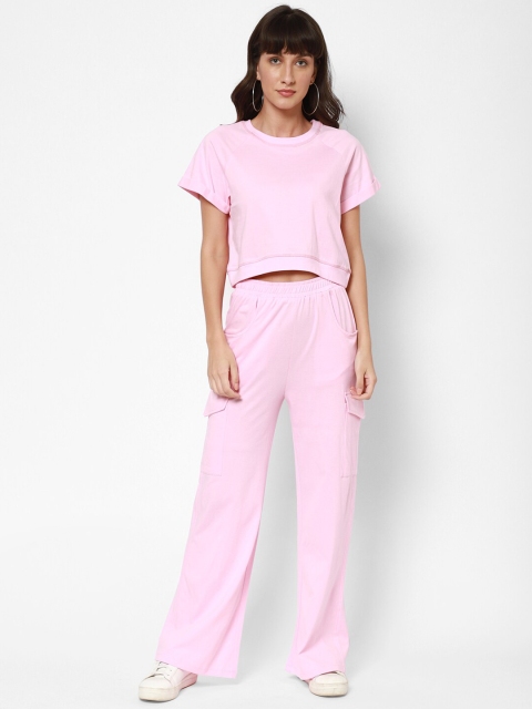 

Twenty3 Women Pink Cotton Blend Solid T-shirt With Palazzos