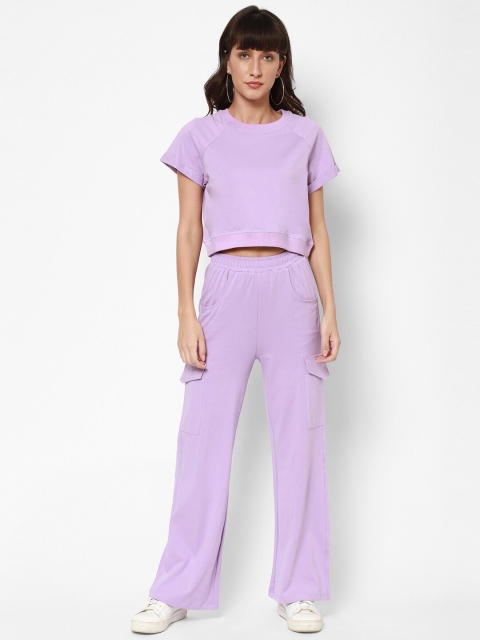 

Twenty3 Women Purple Solid Casual Crop Top with Pyjamas