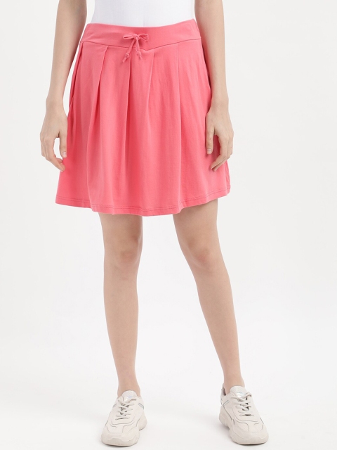 

V2 Value & Variety Women Coral-Coloured Solid Mini Flared Skirt