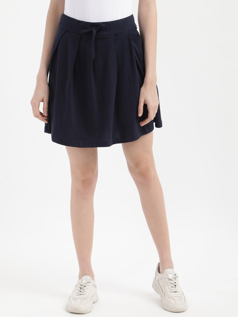 

V2 Value & Variety Women Navy Blue Solid Cotton Flared Mini Skirt