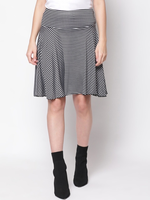 

V2 Value & Variety Women Black & White Striped Flared Skirt