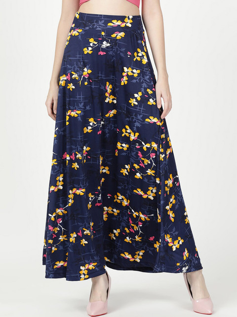 

V2 Value & Variety Women Blue & Yellow Printed Straight Maxi Skirt