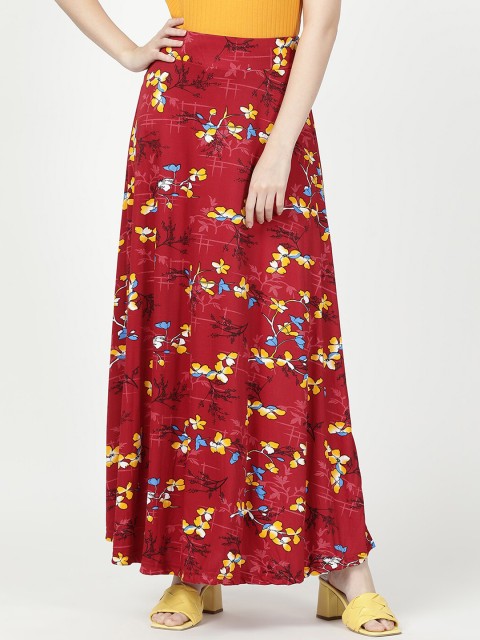 

V2 Value & Variety Women Red & Yellow Floral Printed Flared Skirt