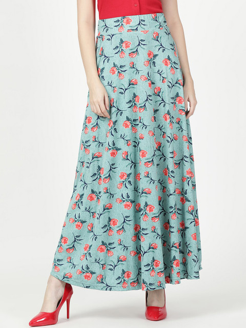 

V2 Value & Variety Women Green & Red Floral Printed Flared Maxi Skirt