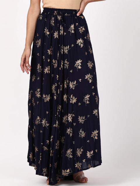 

V2 Value & Variety Women Navy Blue & Gold-Coloured Printed Flared Maxi Skirt