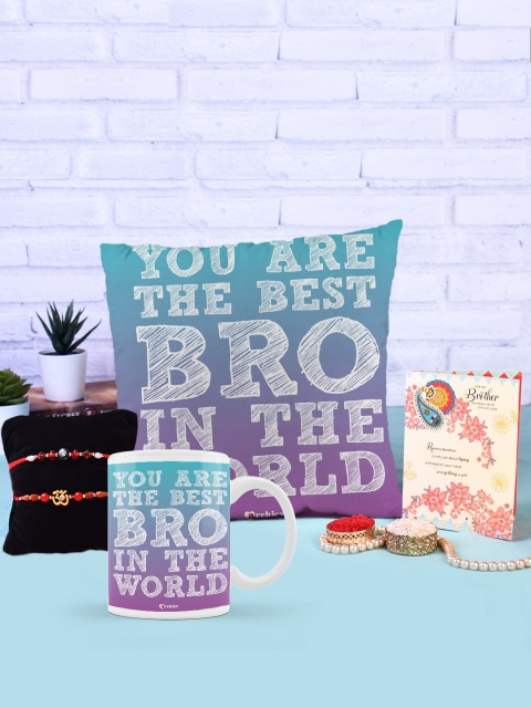 

Archies Blue & Purple Mug & Cushion Rakhi Gift Set